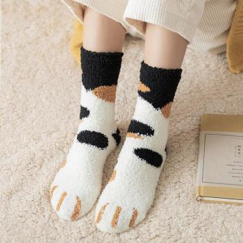 Autumn Winter Cat Claw Plush Socks for Women