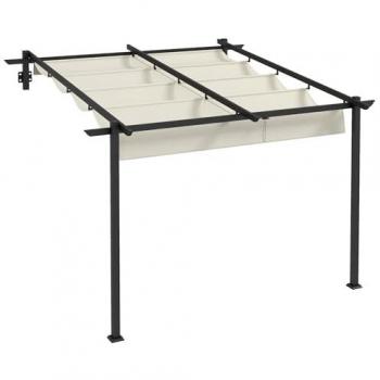 Cenador de Jardín Outsunny 297x297x230 cm – Techo Retráctil de Poliéster, Estructura de Acero (Crema)