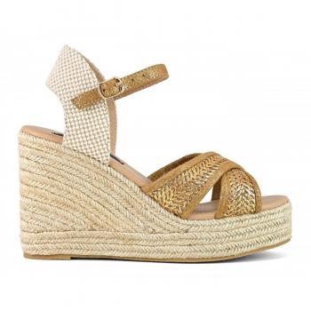 Sandali Zeppa in Rafia Laminata con Platform
