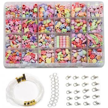 Juego de 24 cuentas de resina acrílica, redondas, de colores, piedras para pulseras DIY, kit de fabricación de bricolaje (estilo retro)