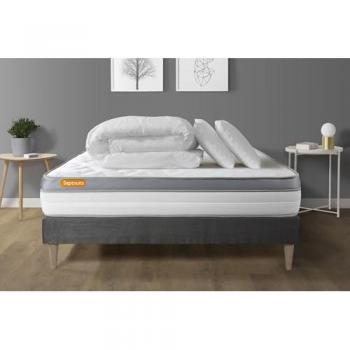 Pack lit complet gris 160x200 mousse à mémoire de forme, couette incluse et 2 oreillers