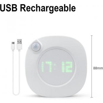 Lámpara nocturna recargable USB con sensor PIR y reloj digital