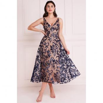 Goddiva V-Neck Flared Midi Skirt
