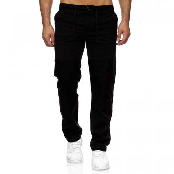 Reslad Herren Chinohose Sommer Leinenhose Freizeithose Baumwolle lang RS-3000 Schwarz XL