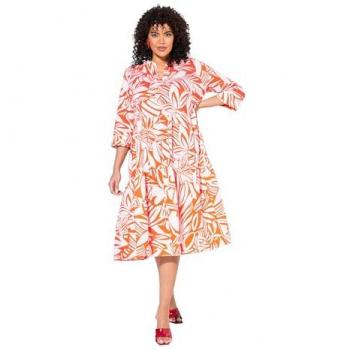 Ulla Popken Midikleid im Blätterdesign mit Volants