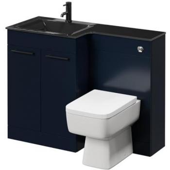 Venice Square 1100mm Deep Blue Vanity Unit – Anthracite Glass, Twin Door, Left‑Hand Tap, Gunmetal Finish