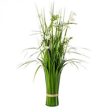 Weißer Grasbusch mit Cosmea-Blüten, 67 cm