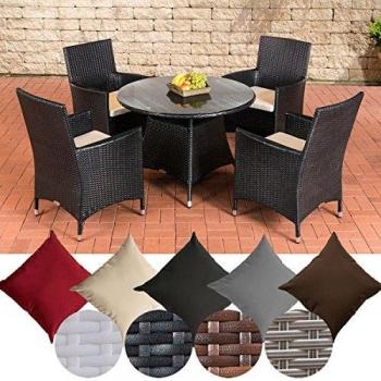 Sanremo Rattan-Gartenset – Vier schwarze Stühle, cremebezugter Tisch