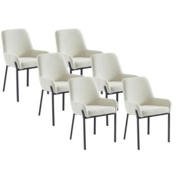 Sedie Carolina 6 Unità: Tessuto Boucle + Acciaio Bianco