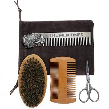 Beard Maintenance Kit: Portable Brush, Scissors, Lice Comb, Wide Tooth Comb