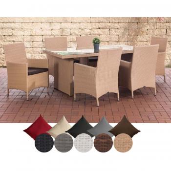 Polyrattan‑Set „Avignon“ mit Tisch und 6 Stühlen – Rattan Sand, Bezug Terrabraun