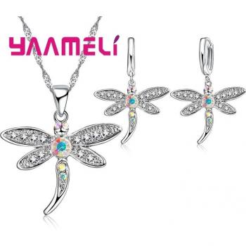 Glitzernde Libelle Ohrringe und Halskette aus Silber