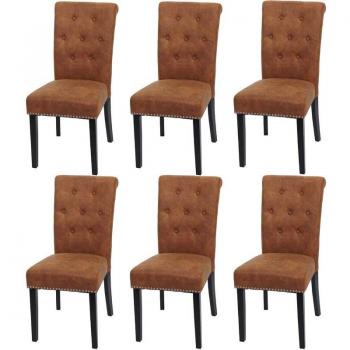 Set di sedie Chesterfield marrone scamosciato con piedi scuri (6 pezzi)
