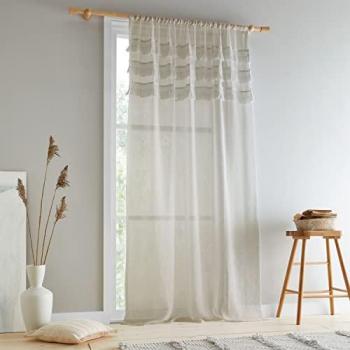 Pineapple Elephant Izmir Tassel Slot Top Voile Curtain Panel Stone Grey 55x54 Inch