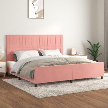 Růžový rám postele s čelem 200x200 cm z sametu
