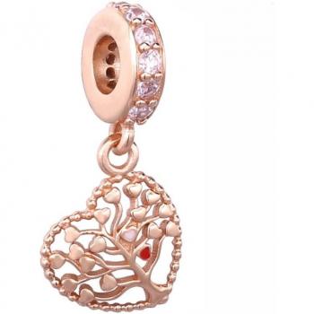 925 Sterling Silver Rose Acorn & Leaf Hanging Charm Pendant