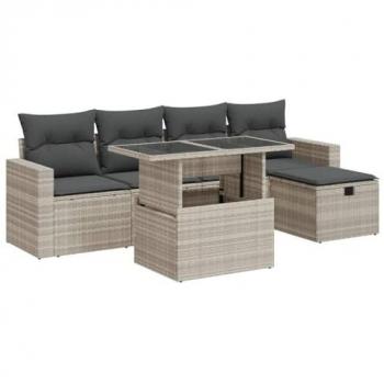 Set Divano Esterno 6pz con Cuscini Grigio Chiaro in Polyrattan