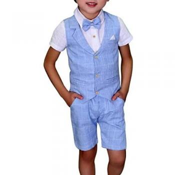 Pcs Page Boy Suits Summer Wedding Cotton/Linen Blend Kids Vest Short Set, Waistcoat Suits (10-11 Years)