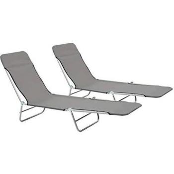 Chaises Longues Pliantes (x2) en Gris