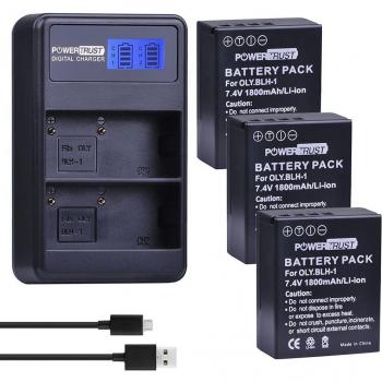PowerTrust 2 BLH-1 Batteries and Dual Charger for Olympus E-M1 Mark II