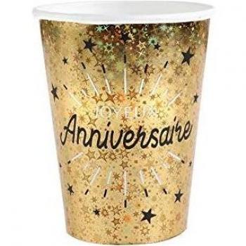 Gobelet fête Joyeux Anniversaire Or métallique (2 Lots de 10)