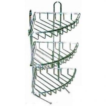 Ripiano angolare da bagno in metallo cromato con 3 piani, altezza 45 cm