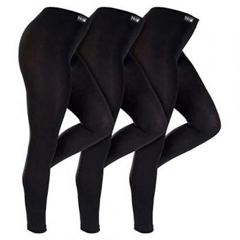 3 Paar THMO Warm Thermal Leggings Damen Fußlos Schwarz