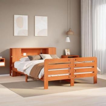 VidaXL Double Bed Frame without Mattress, Wax Brown, 135x190 cm, Solid Pine Wood