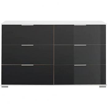 ELSTRA-43 Kommode, Schlafzimmer, 6 Schubladen, weiß mit grauem Glas, 130/83/41 cm