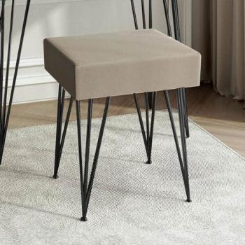 CARME HOME Olivia Velvet Padded Stool Dove Grey Velvet Seat Black Hairpin Legs