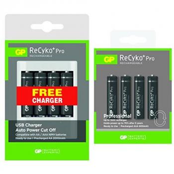GP Batteries Recyko Pro Rechargeable Pack (4AA & 4AAA) USB Charger