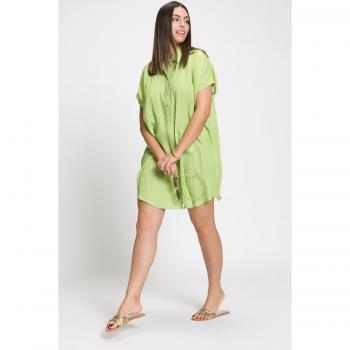 Abito chemisier verde oversize, colletto da camicia, mezze maniche, Donna, Taglia 48/50
