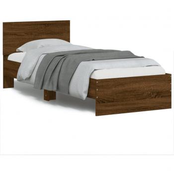 Small Single Bed Frame with LED Lights Brown Oak 75x190 cm
