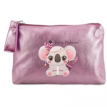 Étui à maquillage koala plume rose