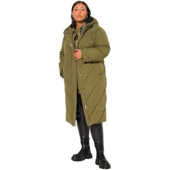Studio Untold Damen Steppmantel oversized, grün, mit Kapuze und buntem Innenfutter, Größe 42/44