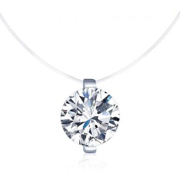 Collier U Sans Frontières – Zircon Solitaire, Fil Nylon Transparent