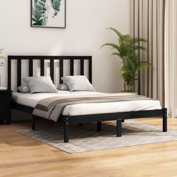 Cadre de lit en bois massif noir 140x190 cm