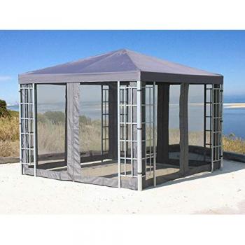 Set Tenda da Giardino Rank Pavillon 3x3 m Metallo Antracite, 4 Lati, Protezione Moustro