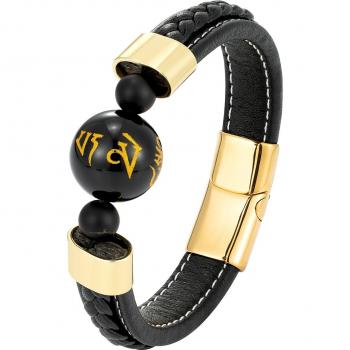 Brazalete de Seguridad en Acero y Cuero Negro