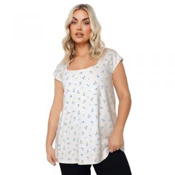 Women's Floral Square Neck Tee, White – Size 30-32