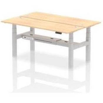 Dynamic Air Back-to-Back W1800 x D600mm Height Adjustable Sit Stand 2 Person Bench Desk With Cable Ports Maple Finish Silver Frame