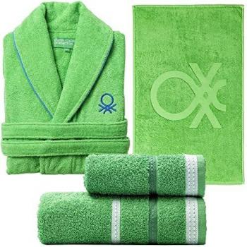 Set de Textil de baño Benetton Verde: Albornoz y toallas