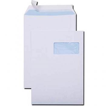 250 Pochettes Blanches 229X324 Mm Autocollante 90G Avec Fenêtre