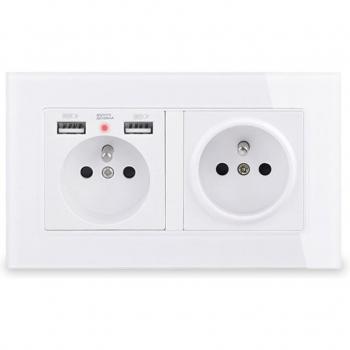 COSWALL Double USB Charger Wall Socket with Glass Finish
