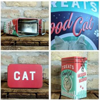 Caisse en acier, 18×11×8 cm, contenant un chat mignon