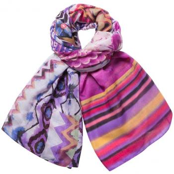 Desigual Damen Foulard in Violett – Ethnisches Rechteckdesign