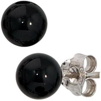 Ohrstecker Rund 925 Sterling Silber 2 Onyxe Schwarz