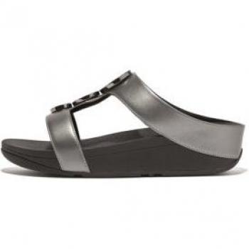 Fitflop Ciabatte Halo Perla Metallic H-bar in Nero Pechino EU 38