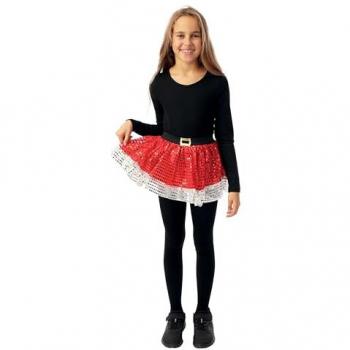 Tutu de Noël flamboyant rouge avec sequins – Taille unique enfant fille