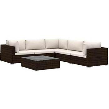 VidaXL Set di Divani da Giardino 6 Pezzi con Cuscini in Polyrattan Marrone